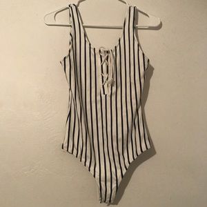 Blue and white striped bodysuit